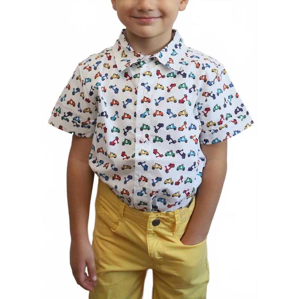 NEW TUKTUK DESIGNS boys zippy scooters button down shirt in white